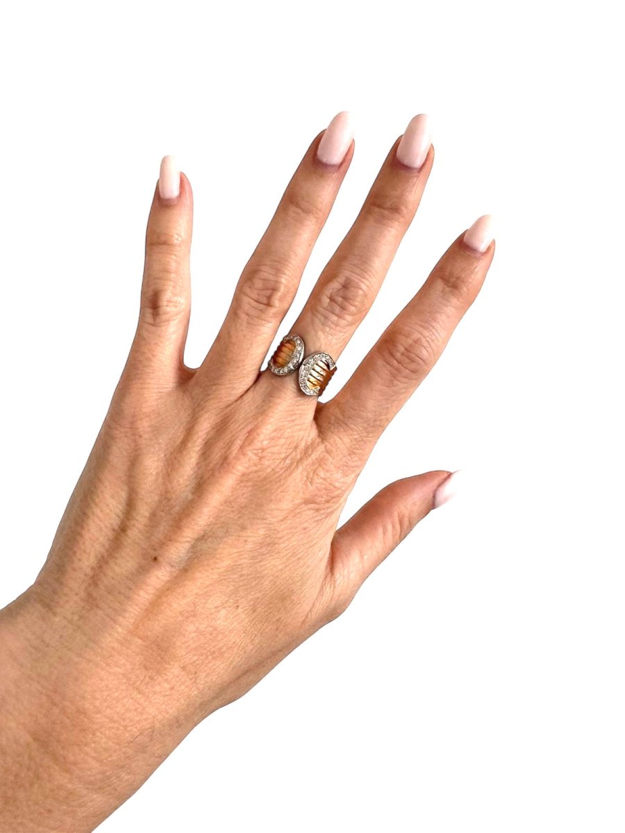 Cartier bague "Double C" grand modèle 3 ors et diamants vintage - Maison Eloe