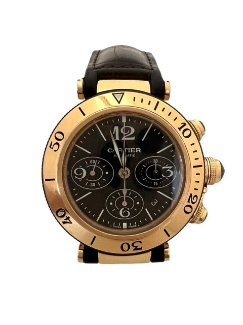 Cartier, Pasha Seatimer Watch Rose Gold on Leather