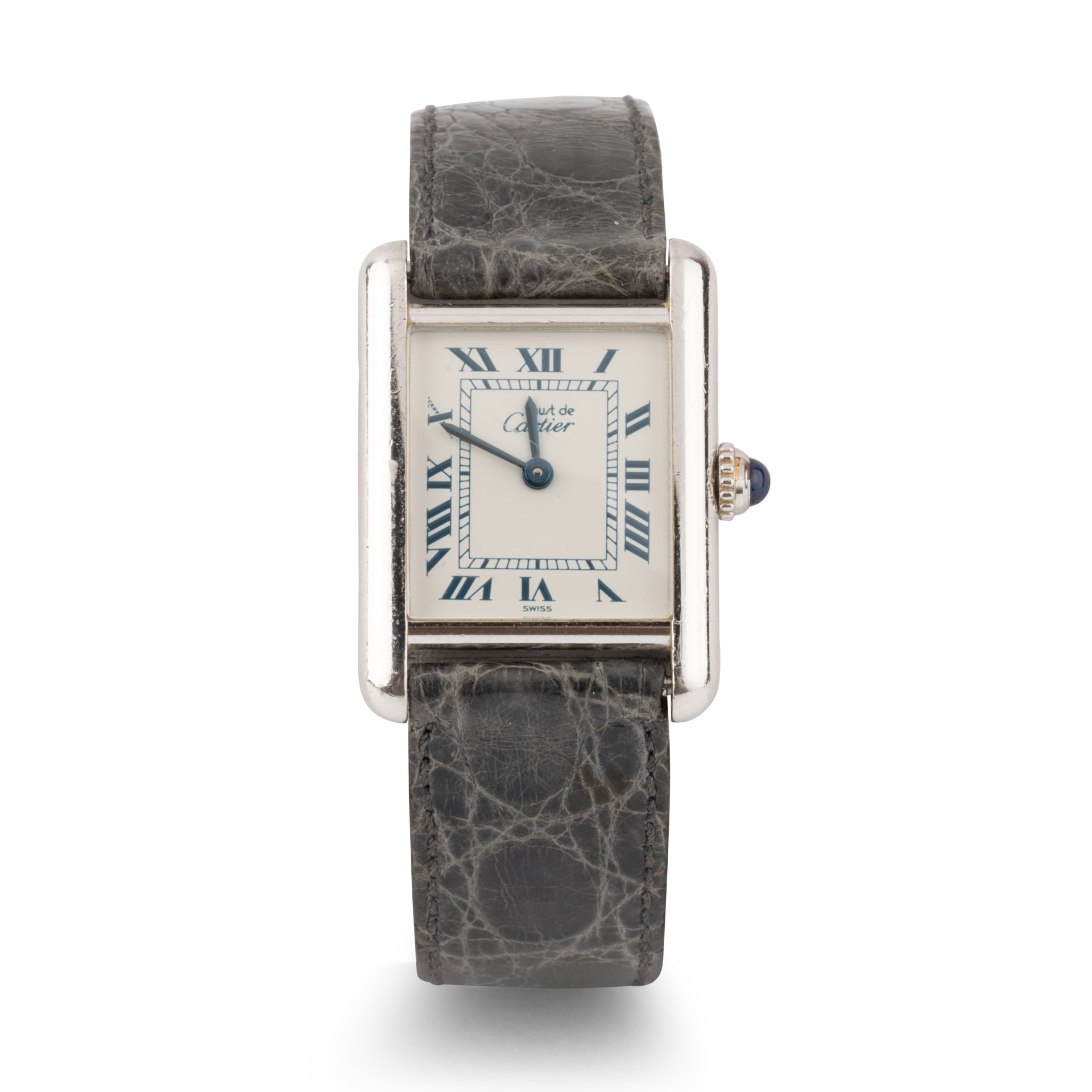 Cartier, Tank Must watch, silver on leather