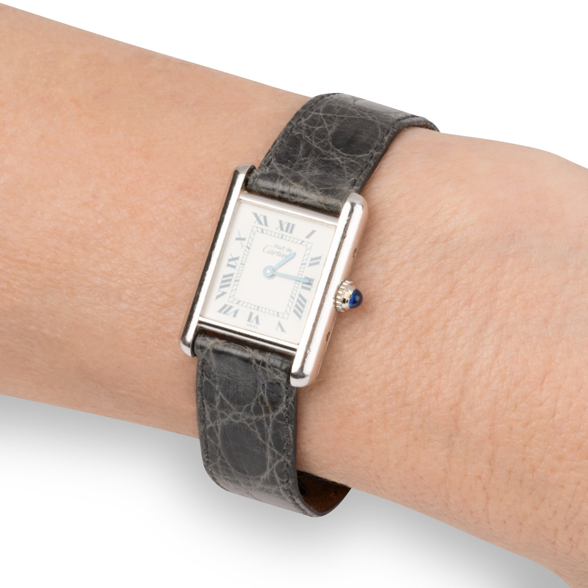 Cartier, Tank Must watch, silver on leather