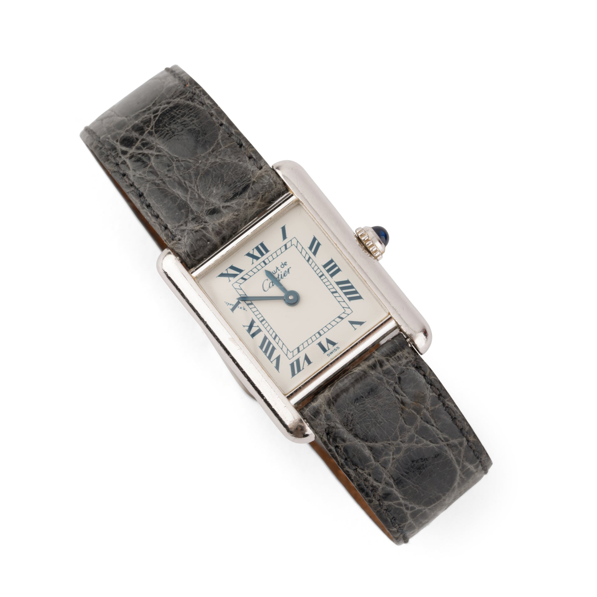 Cartier, Tank Must watch, silver on leather