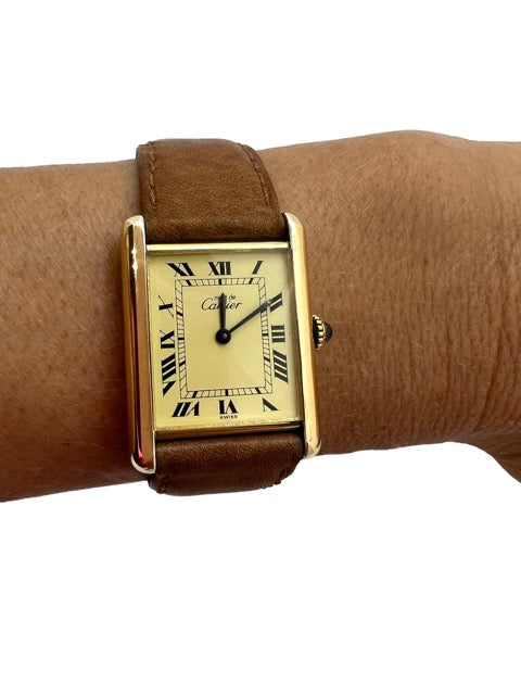 Cartier, Tank Vermeil Watch on Vintage Leather