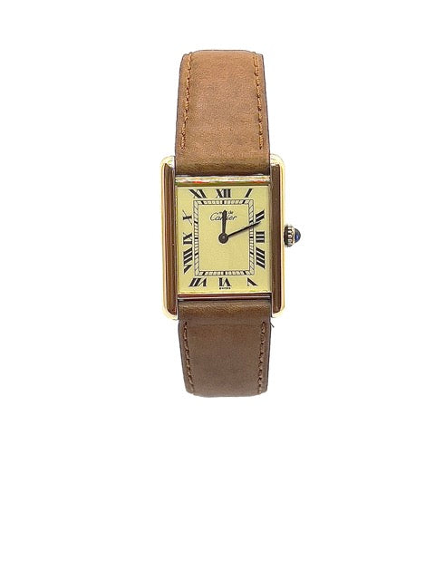Cartier, Tank Vermeil Watch on Vintage Leather