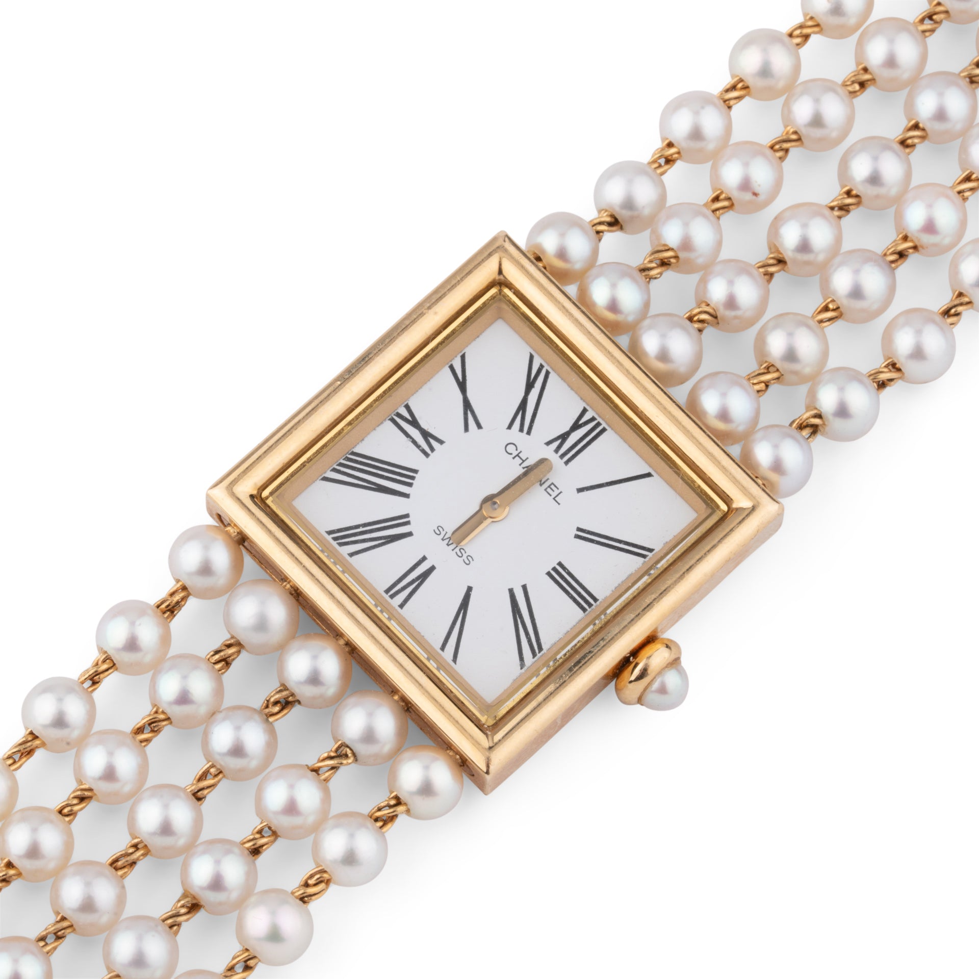 Chanel, vintage "Mademoiselle" watch in pearls on 18K yellow gold