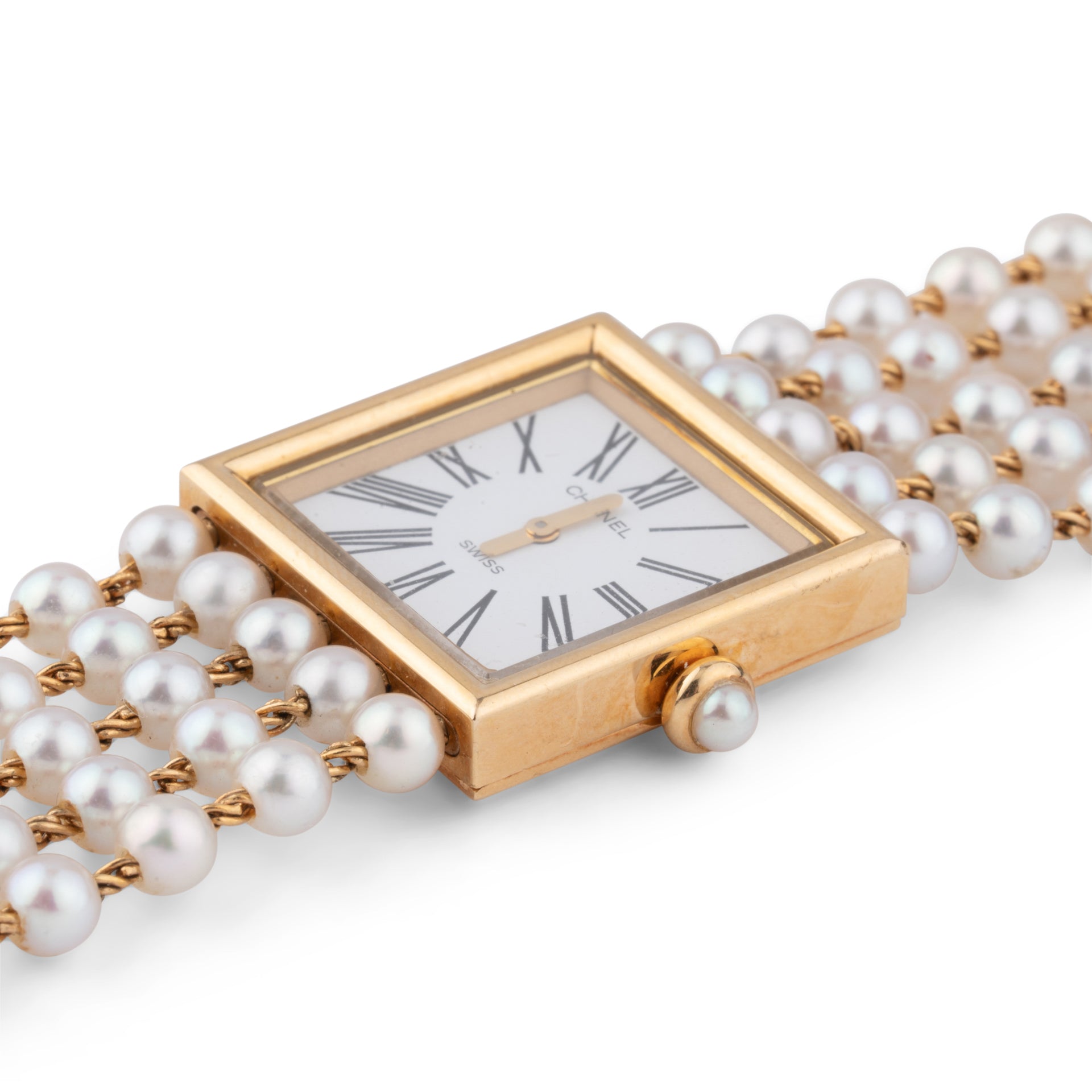 Chanel, vintage "Mademoiselle" watch in pearls on 18K yellow gold