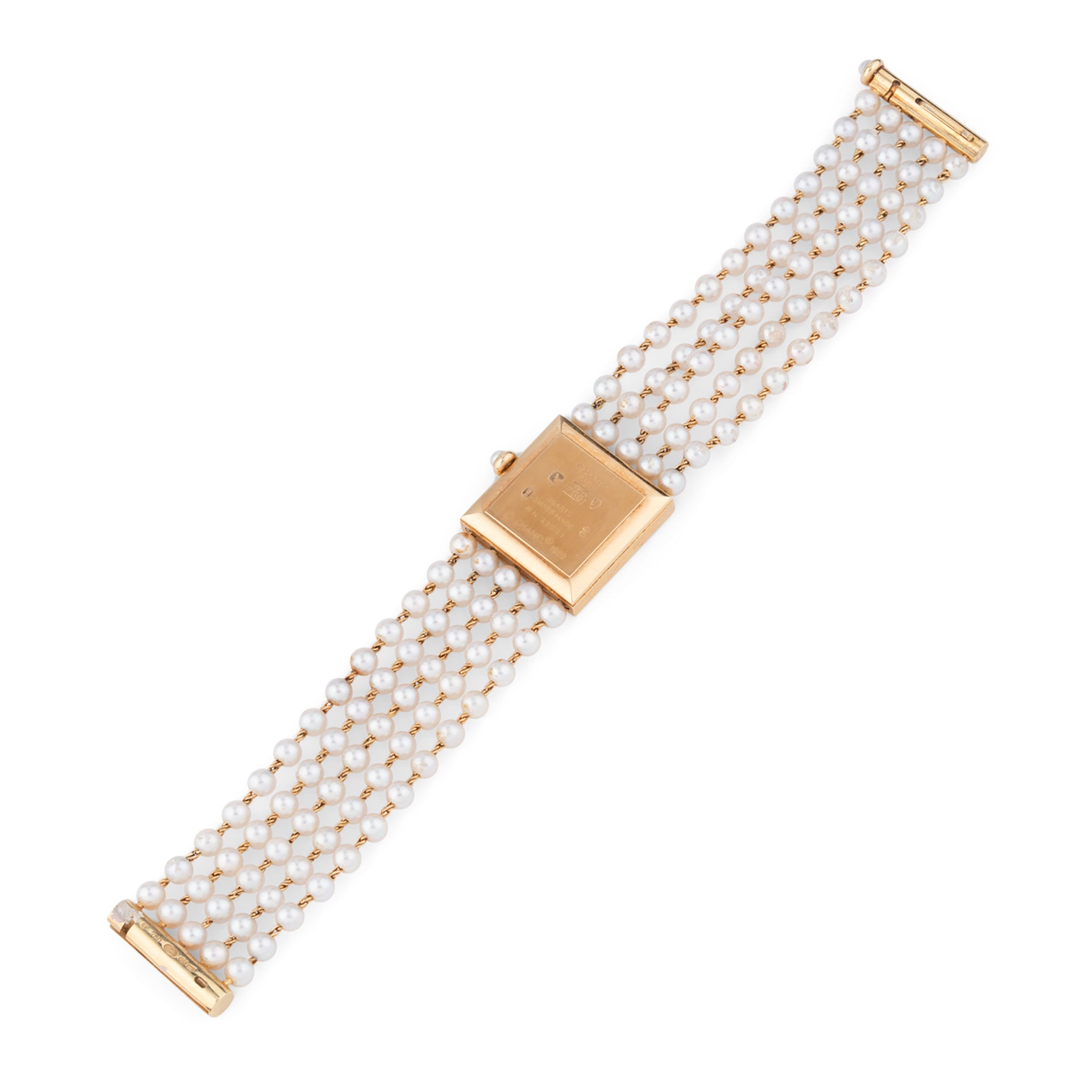 Chanel, vintage "Mademoiselle" watch in pearls on 18K yellow gold