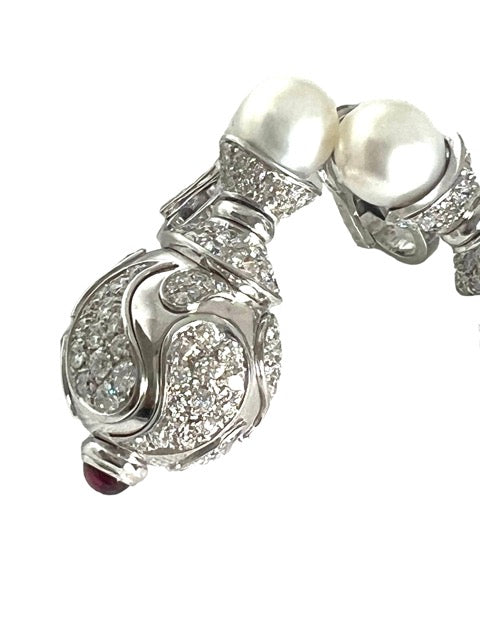 Chopard, white gold, diamond, pearl and ruby drop earrings