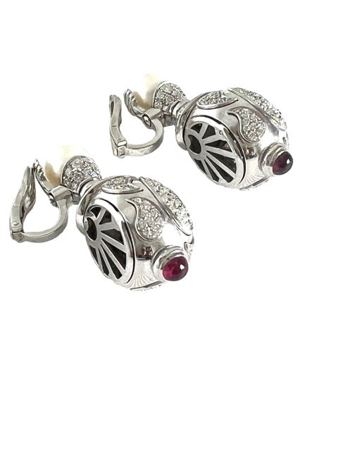 Chopard, white gold, diamond, pearl and ruby drop earrings