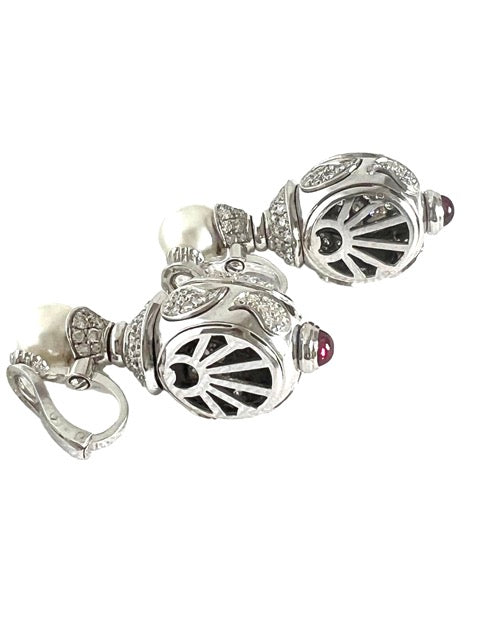 Chopard, white gold, diamond, pearl and ruby drop earrings