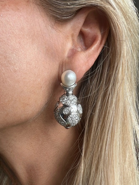 Chopard, white gold, diamond, pearl and ruby drop earrings