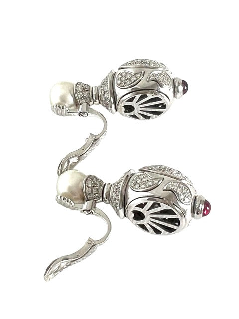 Chopard, white gold, diamond, pearl and ruby drop earrings
