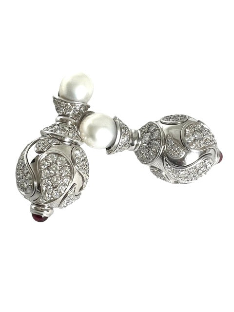 Chopard, white gold, diamond, pearl and ruby drop earrings