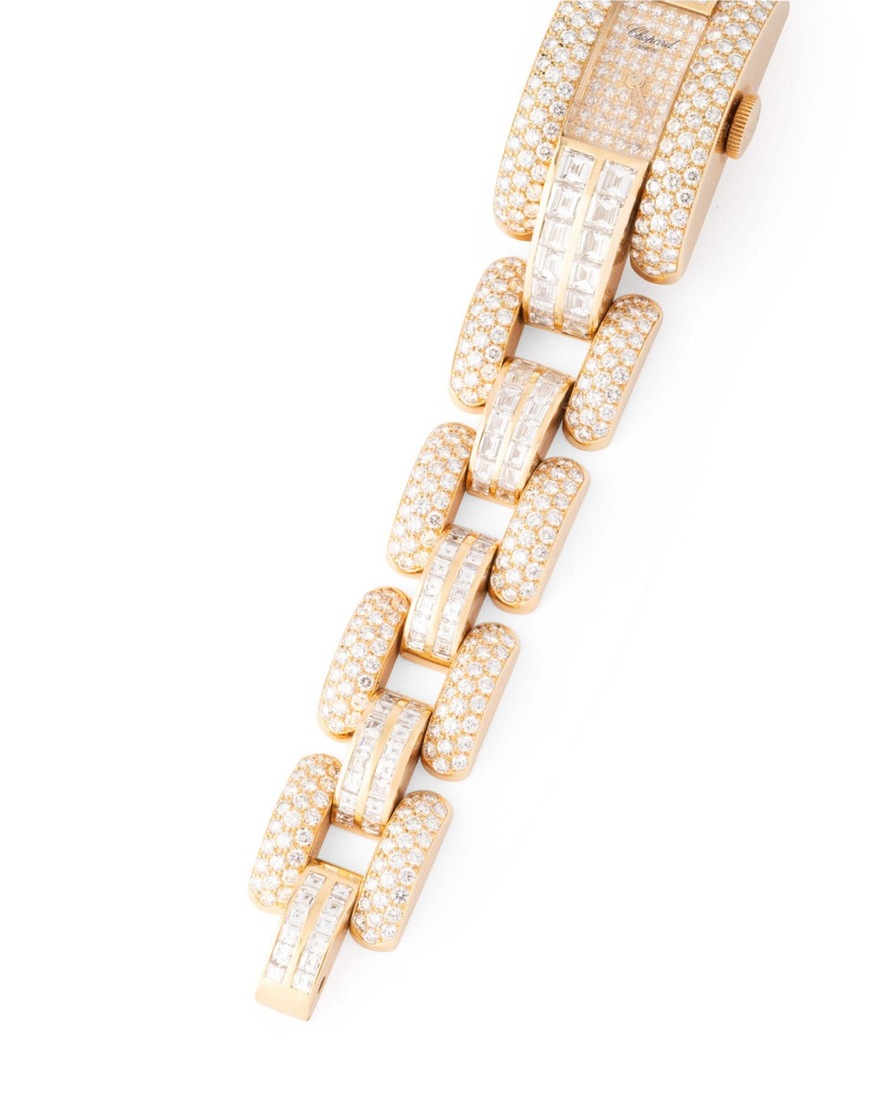 Chopard "La Strada" watch in 18K yellow gold, fully paved with diamonds