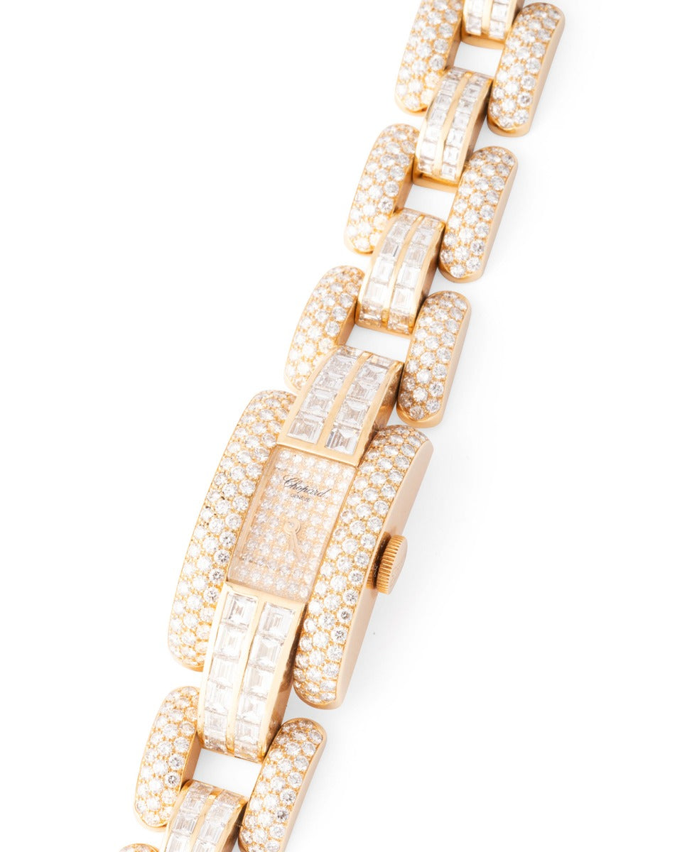 Chopard "La Strada" watch in 18K yellow gold, fully paved with diamonds