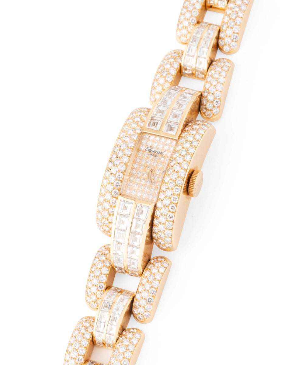 Chopard "La Strada" watch in 18K yellow gold, fully paved with diamonds