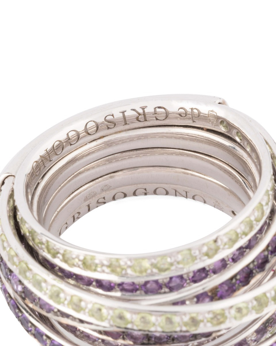 De Grisogono, "Allegra" ring in white gold with diamonds and amethysts