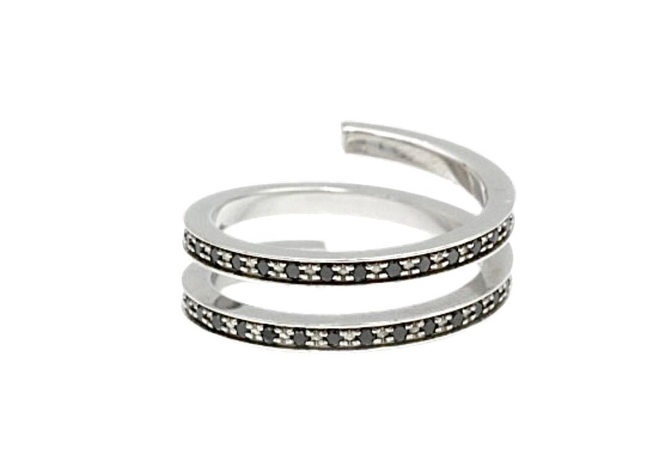 DInh Van 2 bagues "La Spirale" en or gris 18K et diamants noirs - Maison Eloe