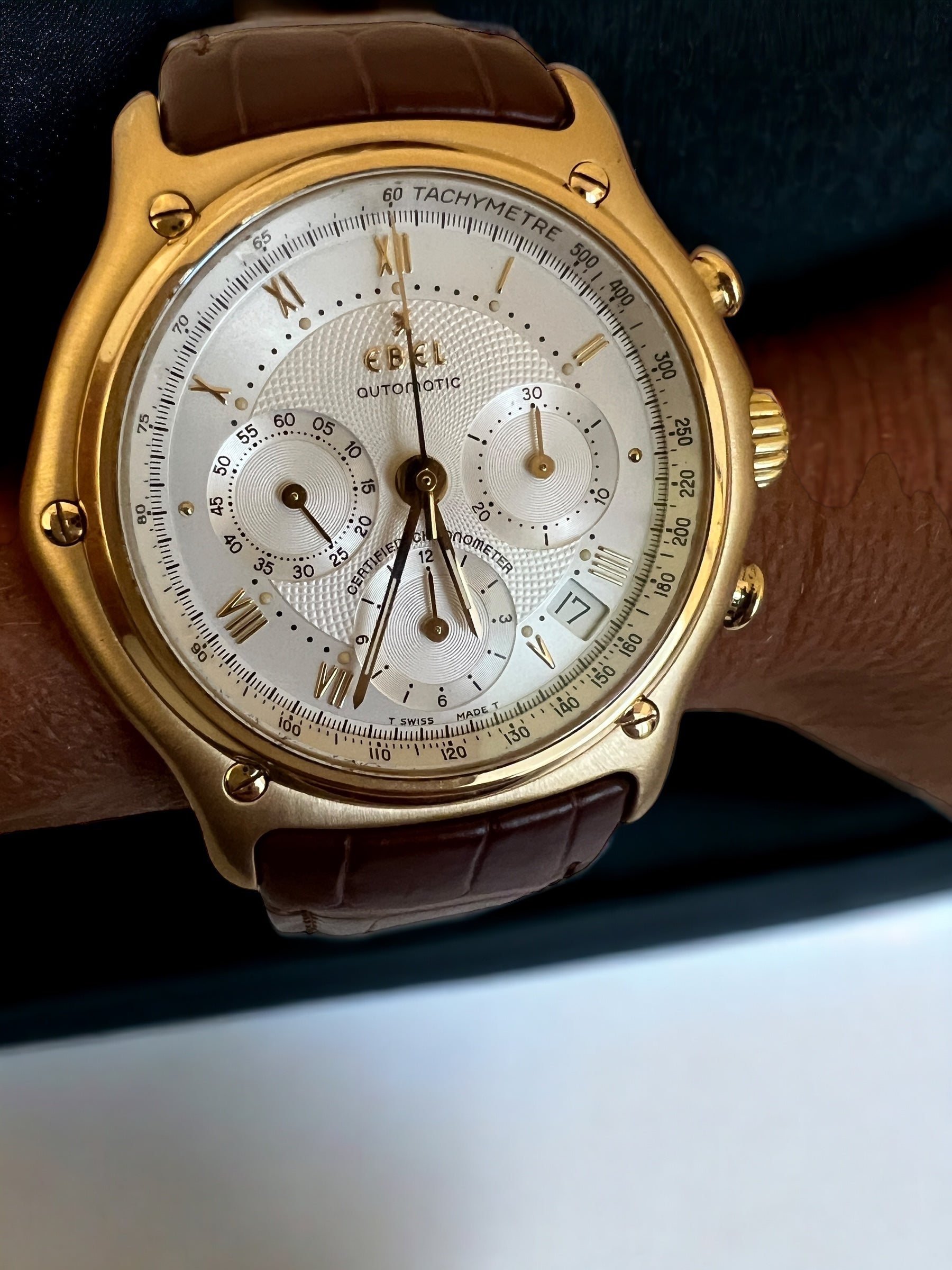 Ebel, Modulor Chronograph watch in gold on alligator