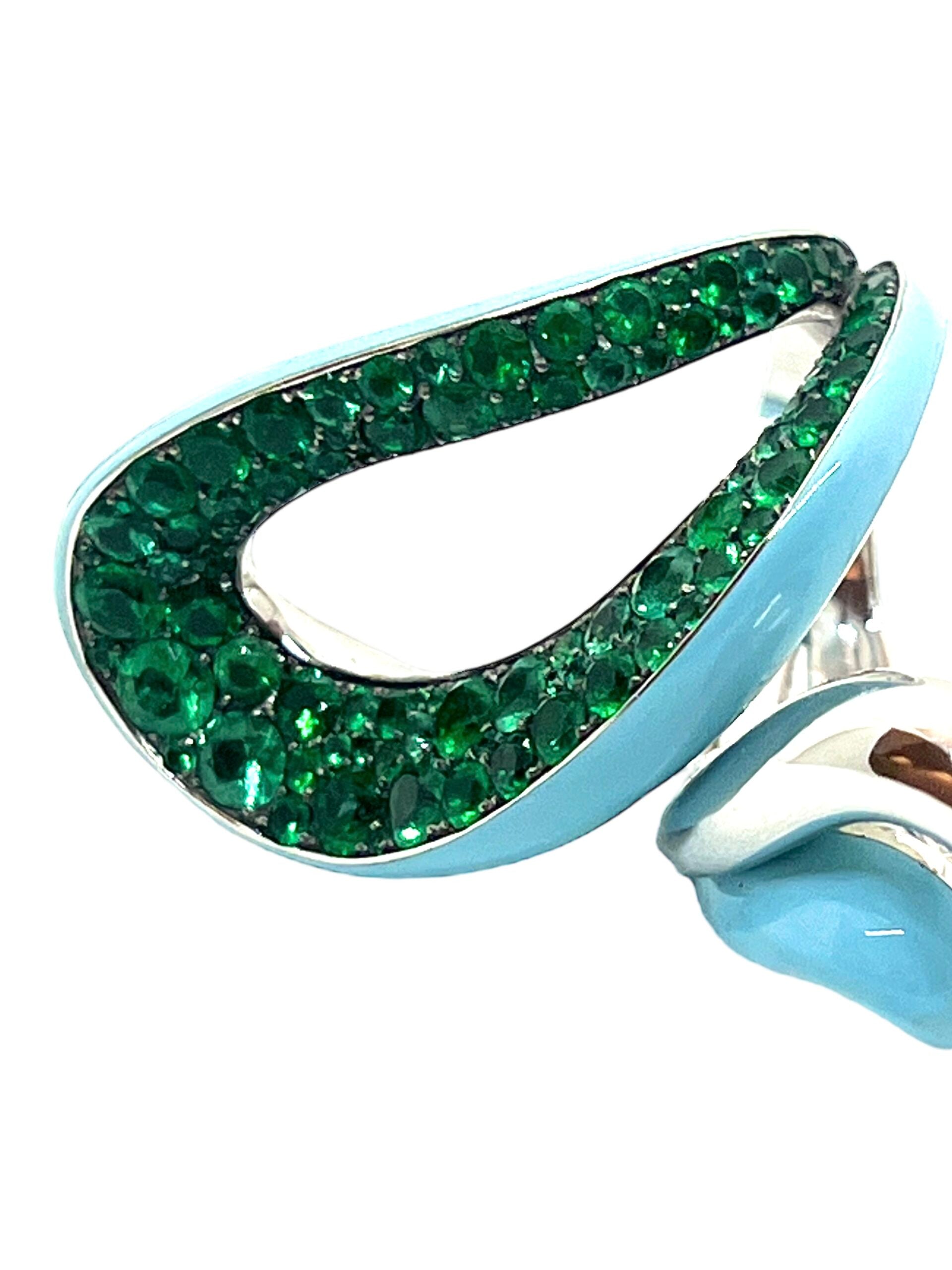 Fawaz Gruosi, palladium-plated white gold, emerald and turquoise ceramic ring