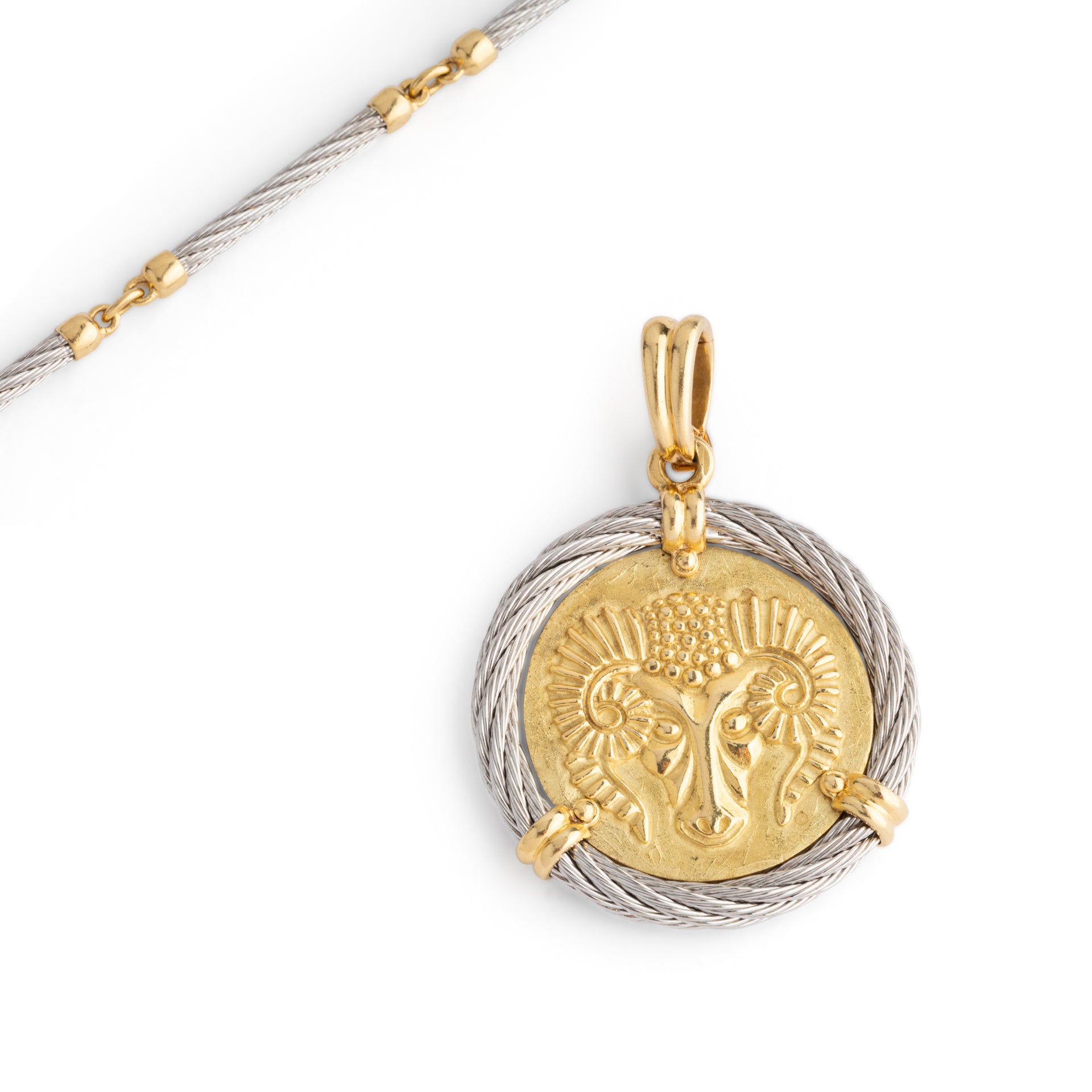 Fred Force 10, Force 10 Zodiac Pendant Necklace, Gold and Steel