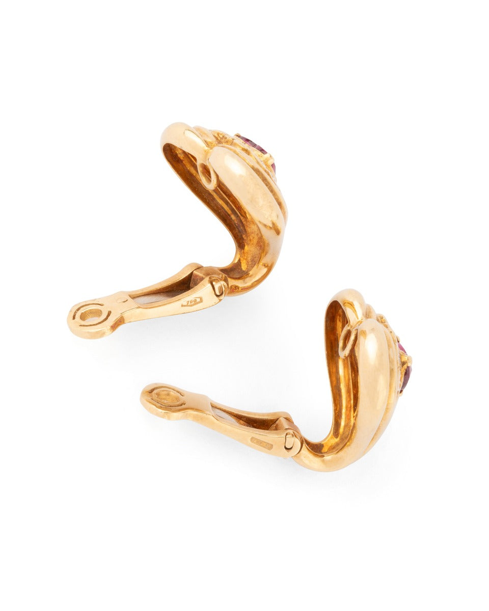 Fred, yellow gold clip-on earrings with diamonds and rubies
