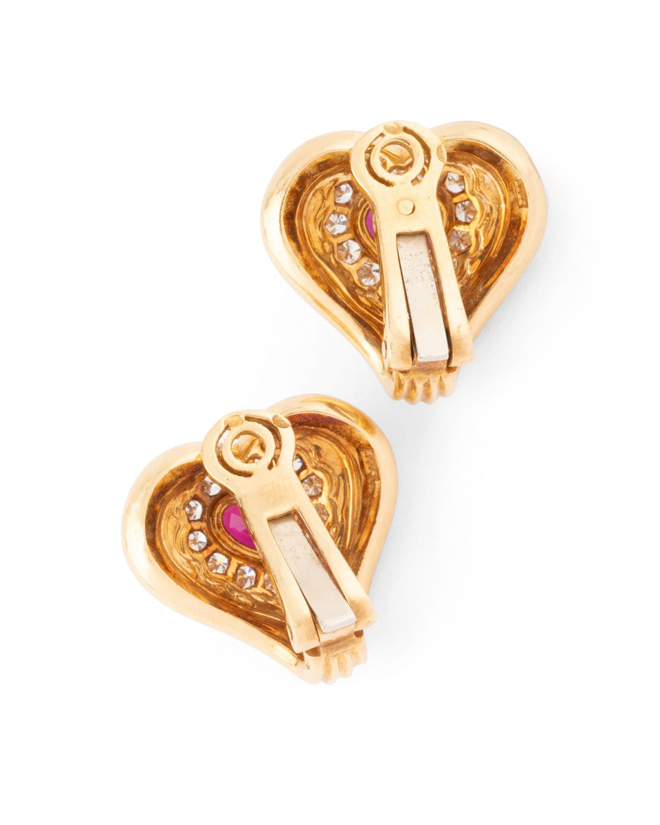 Fred, yellow gold clip-on earrings with diamonds and rubies