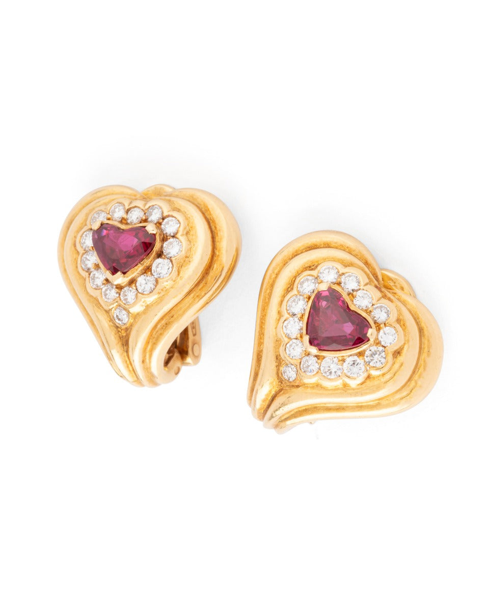 Fred, yellow gold clip-on earrings with diamonds and rubies