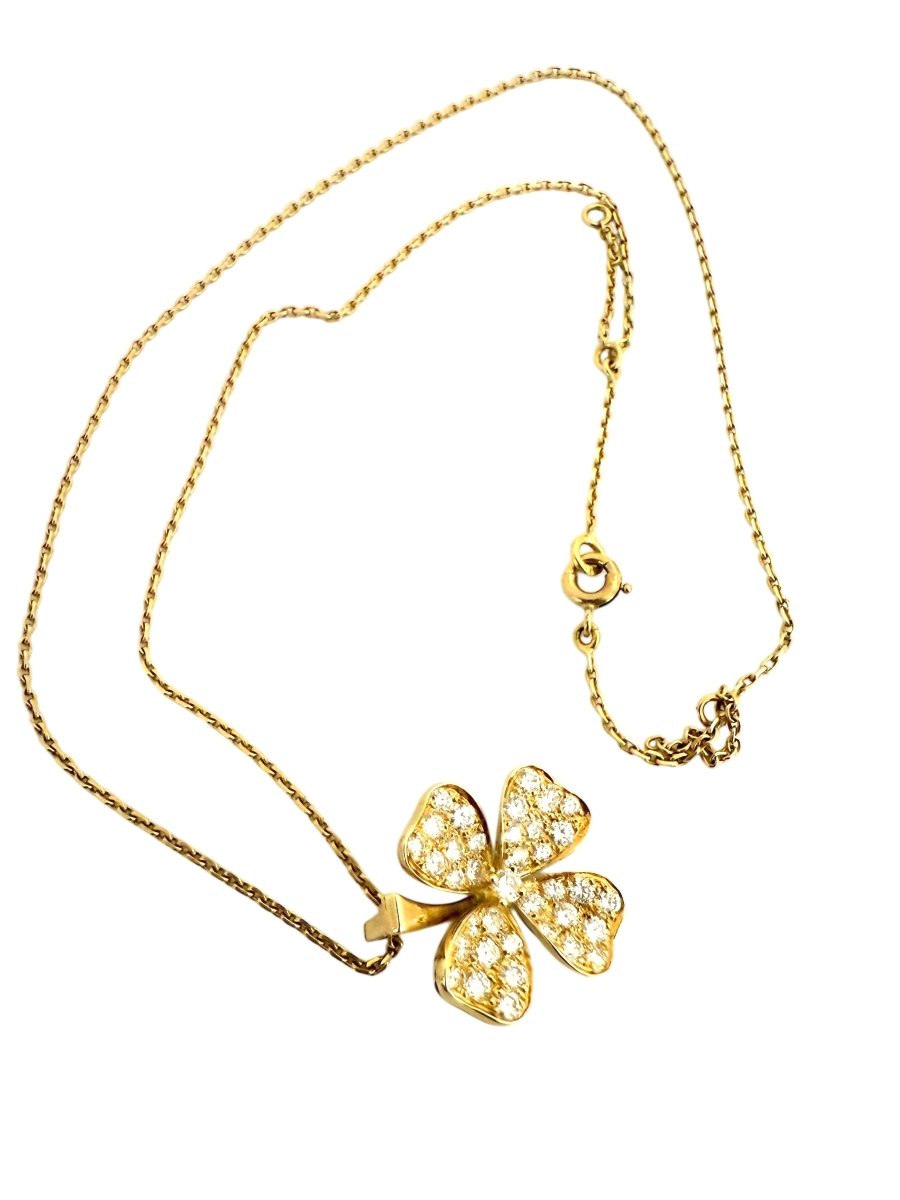 Fred collier, chaine et pendentif Trefle or jaune et diamants - Maison Eloe