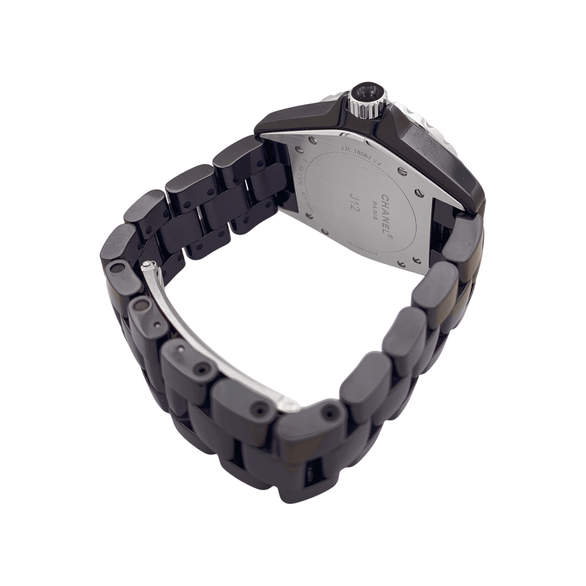 Montre Chanel, "J12", céramique noire, rubis, acier. - Maison Eloe