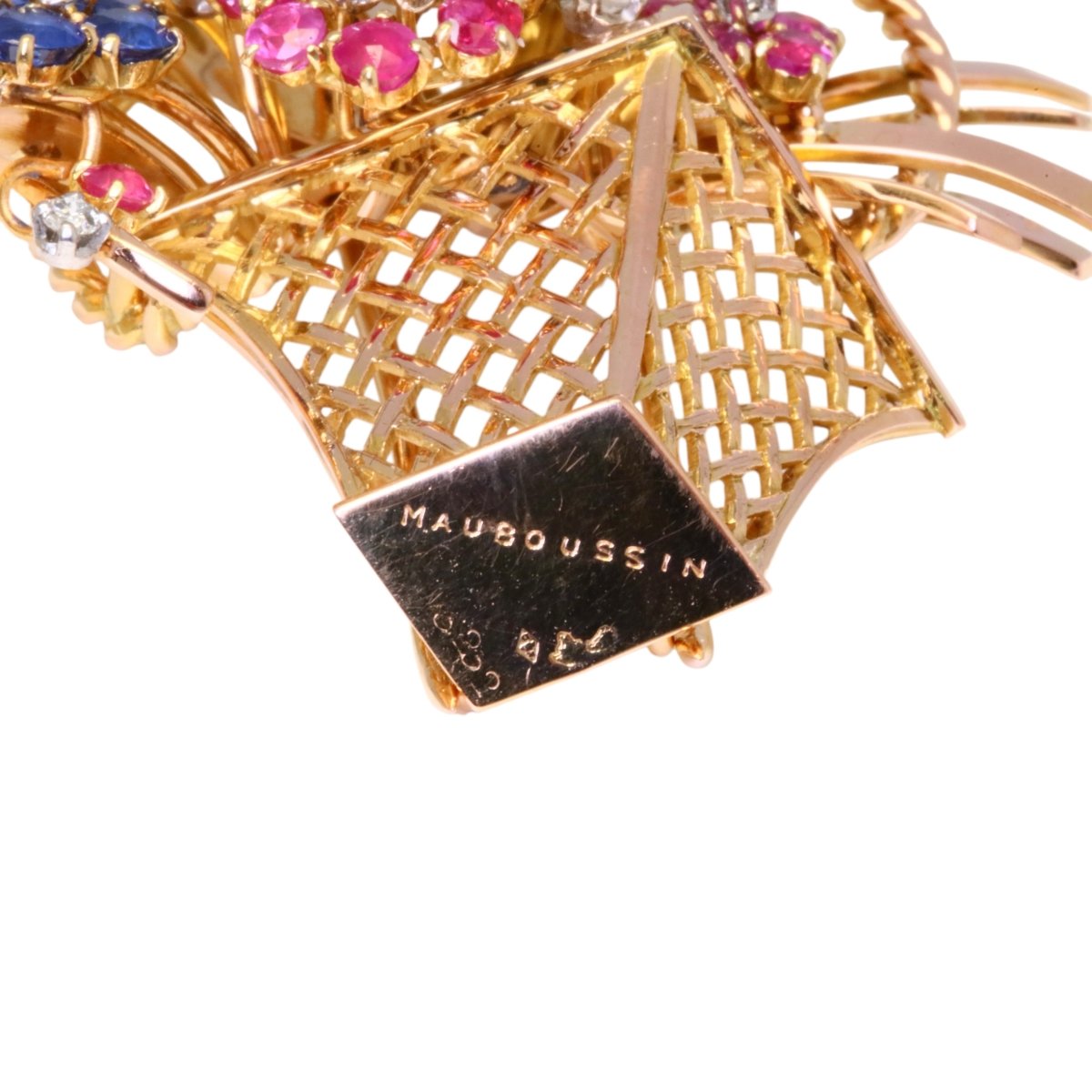 MAUBOUSSIN Broche clips jardinière en or, diamants, saphir et rubis. - Maison Eloe