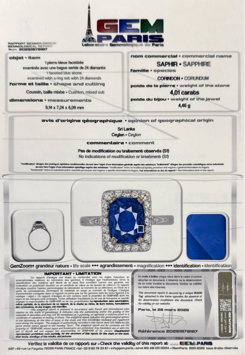 Bague ancienne saphir naturel et diamants - Maison Eloe