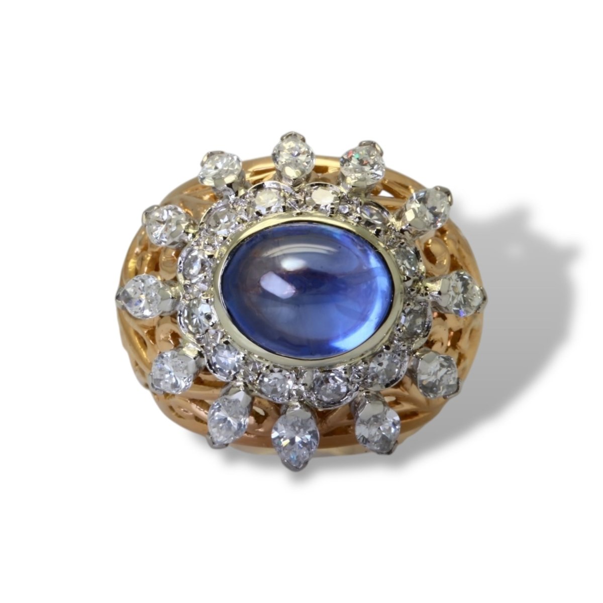 Bague « Dôme » en or, saphir naturel et diamants. - Maison Eloe