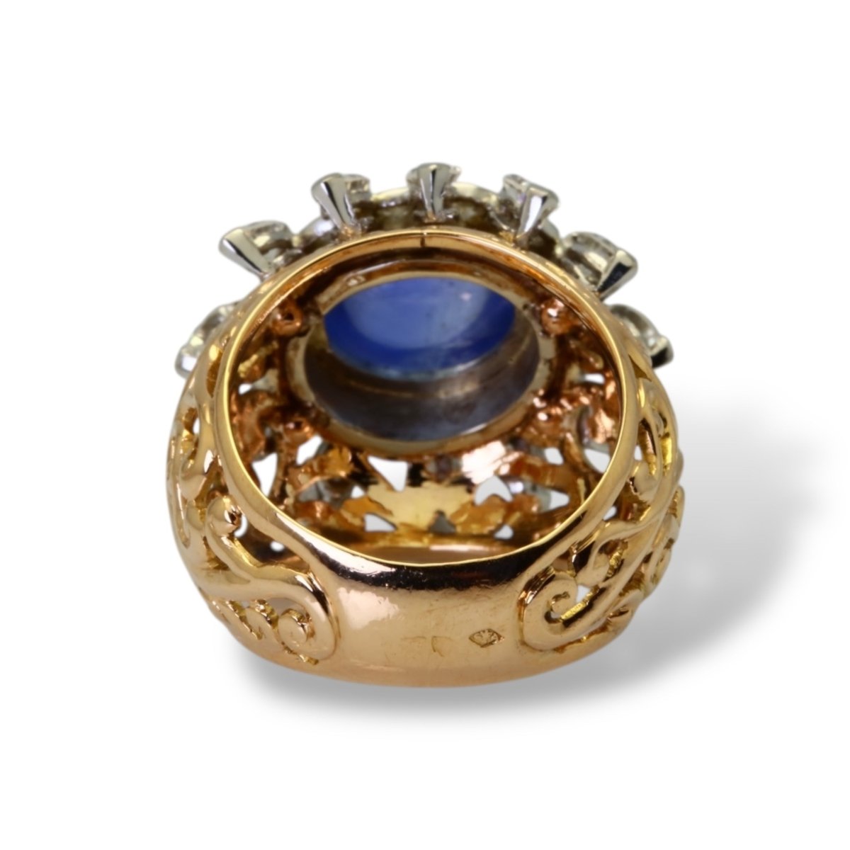 Bague « Dôme » en or, saphir naturel et diamants. - Maison Eloe