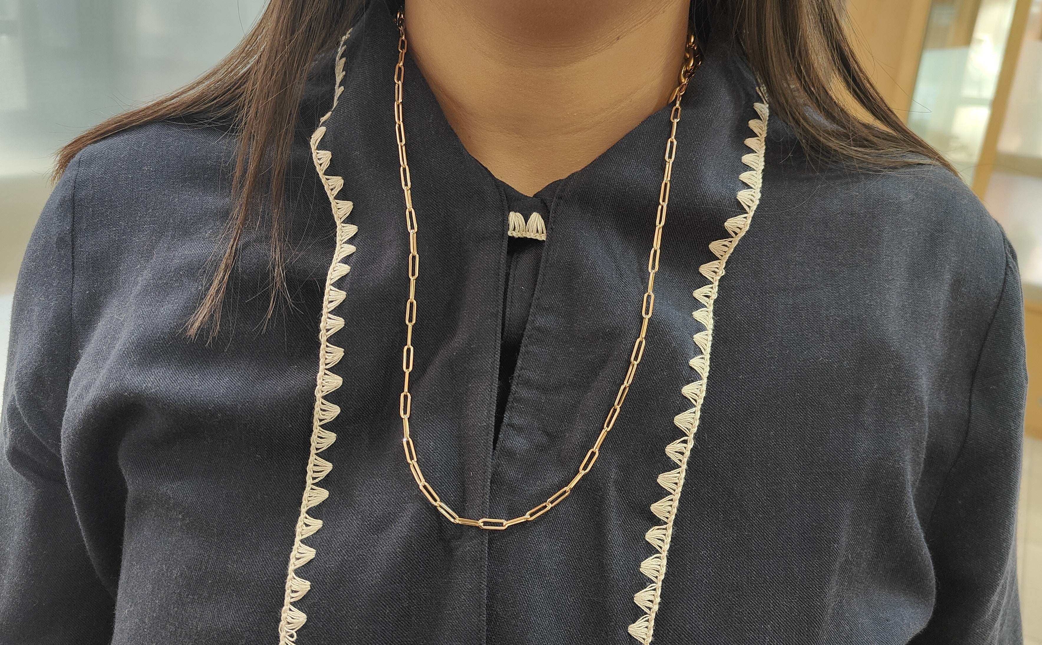 Sautoir maille rectangle en or jaune