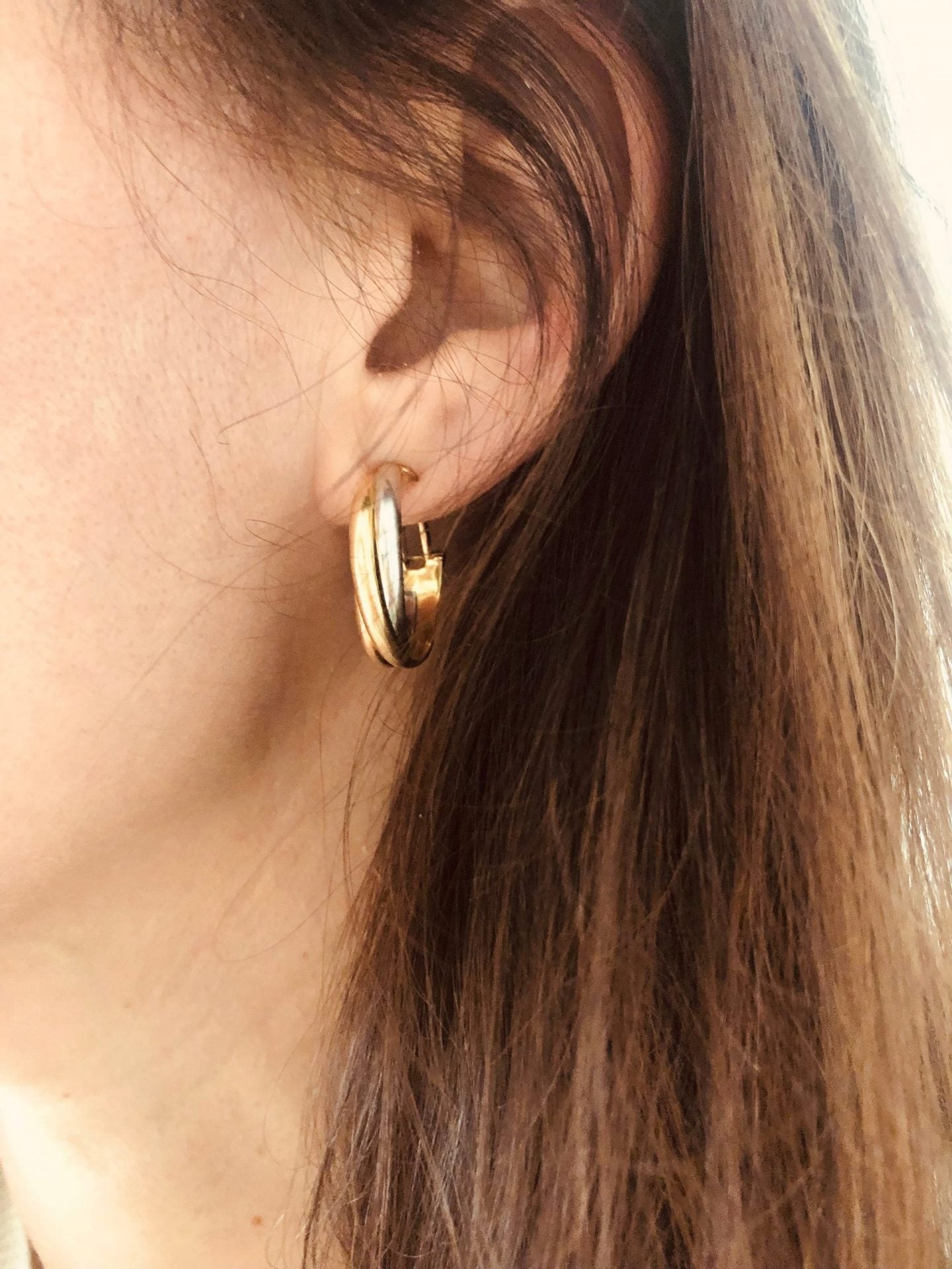 Cartier, 3-tone gold hoop earring, Trinity model