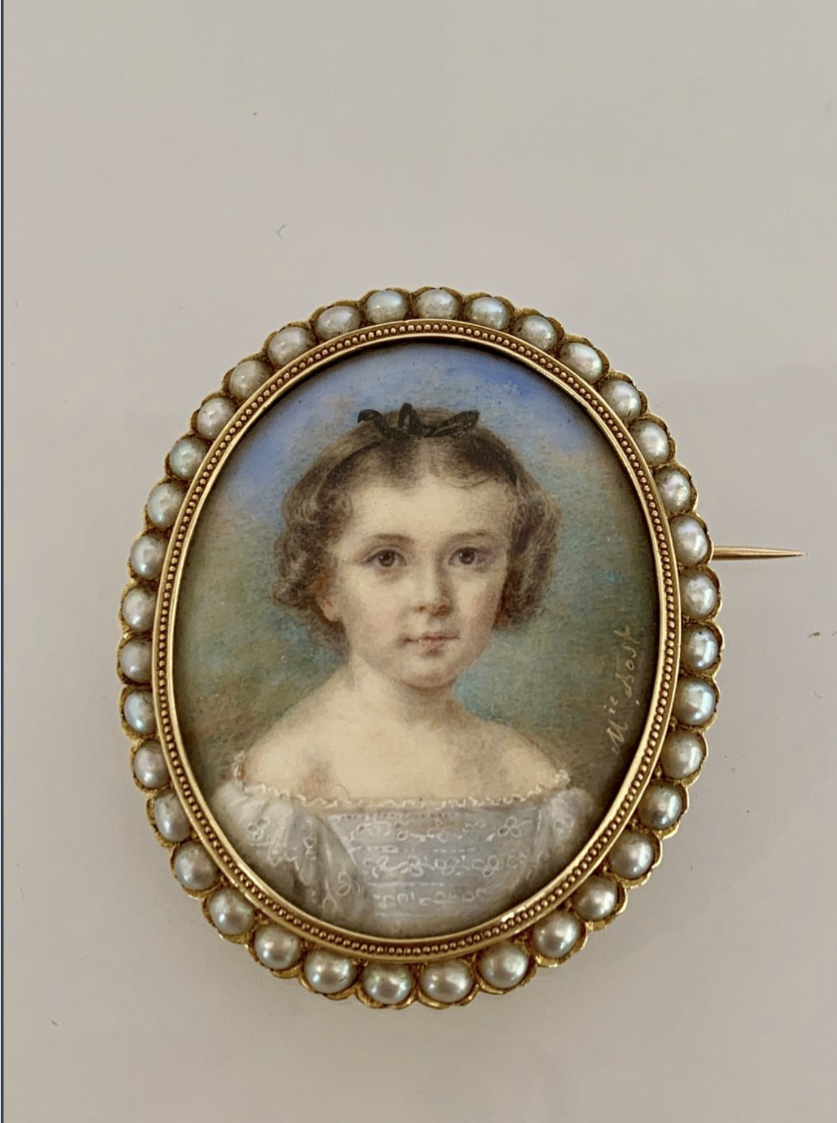 19th century miniature brooch signed Mélanie Bost