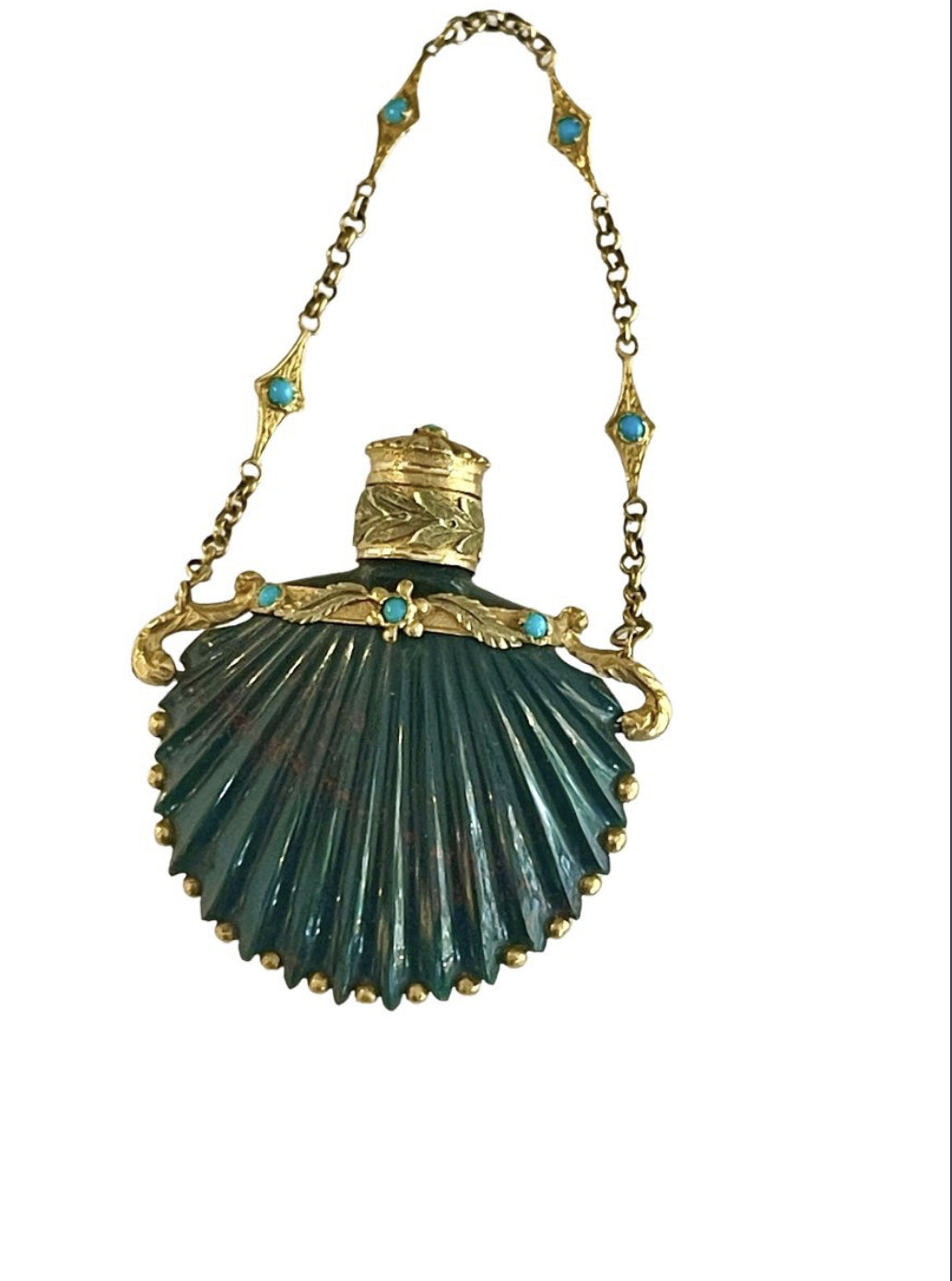 Bloodstone, gold and turquoise salt bottle