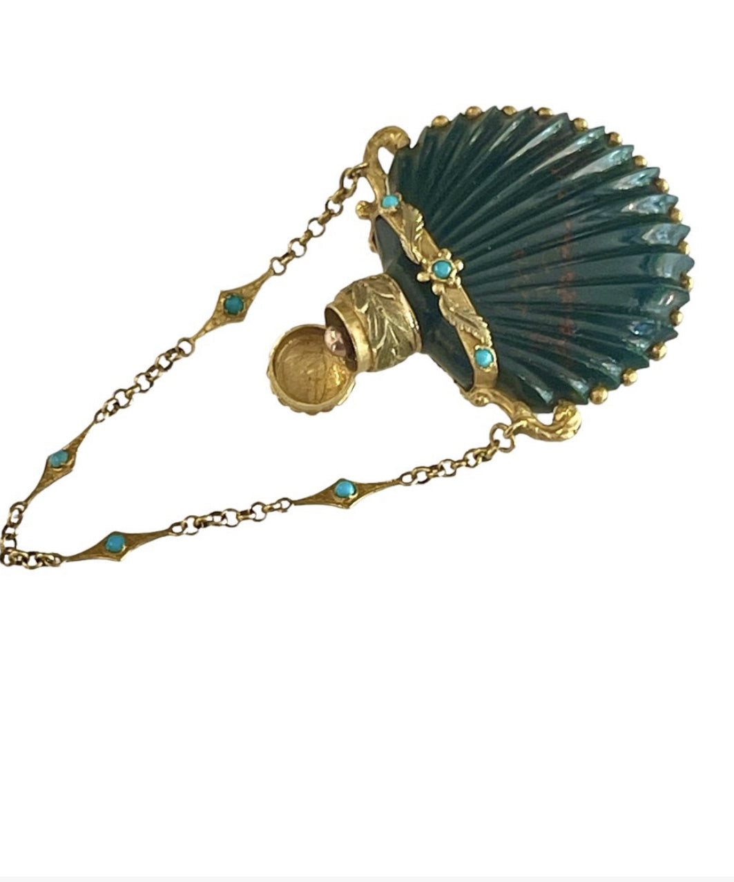 Bloodstone, gold and turquoise salt bottle