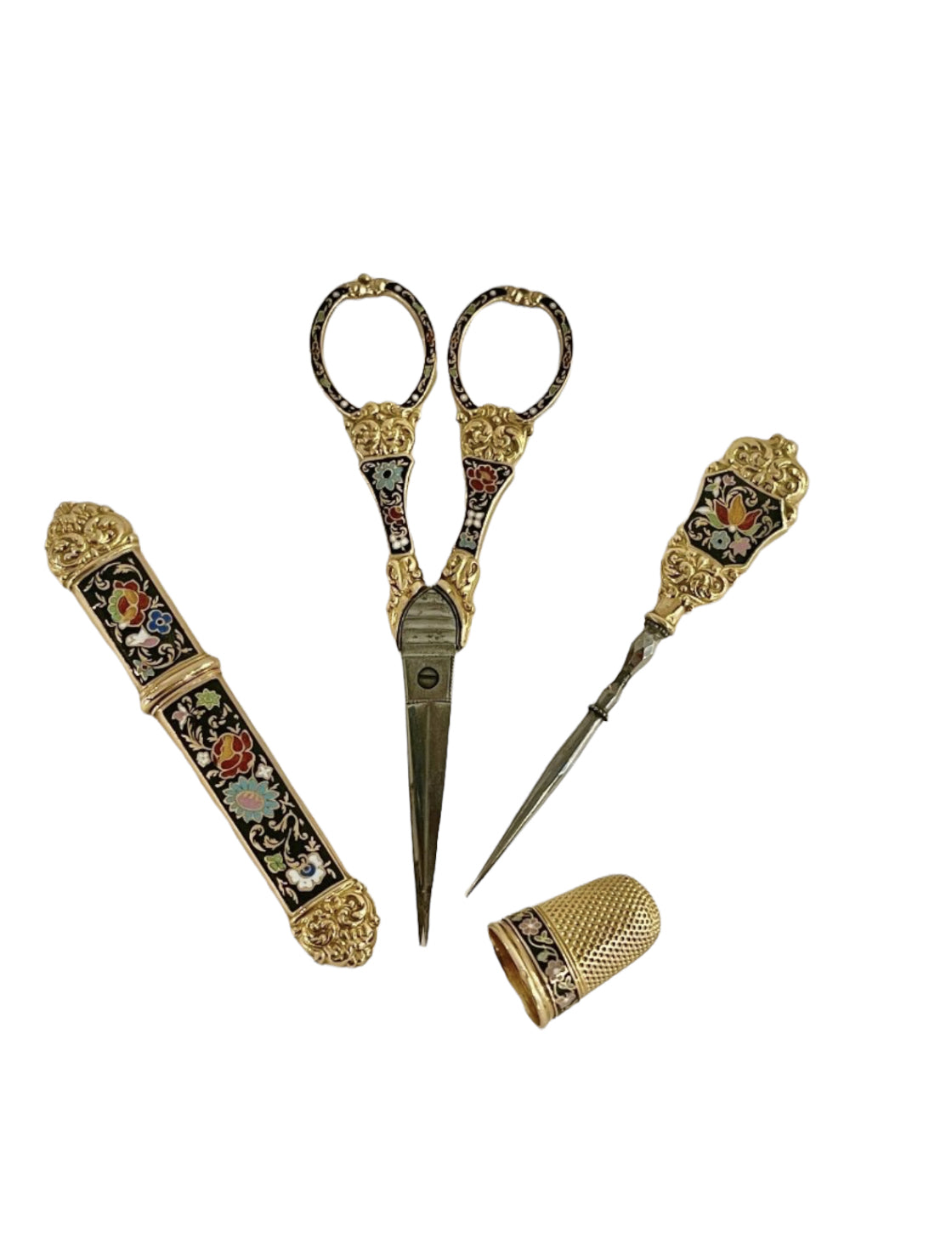 Charles X period gold and enamel embroidery kit