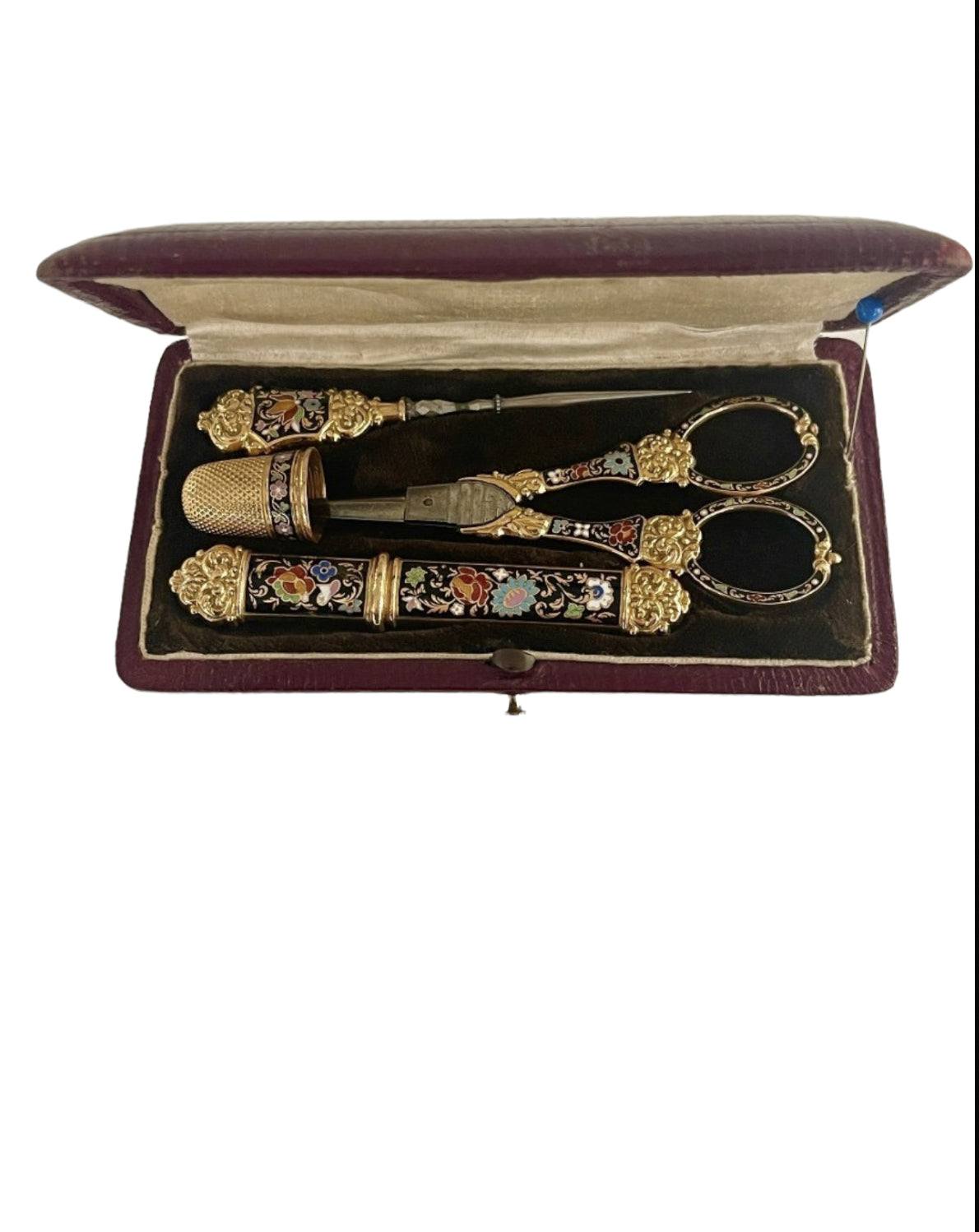 Charles X period gold and enamel embroidery kit