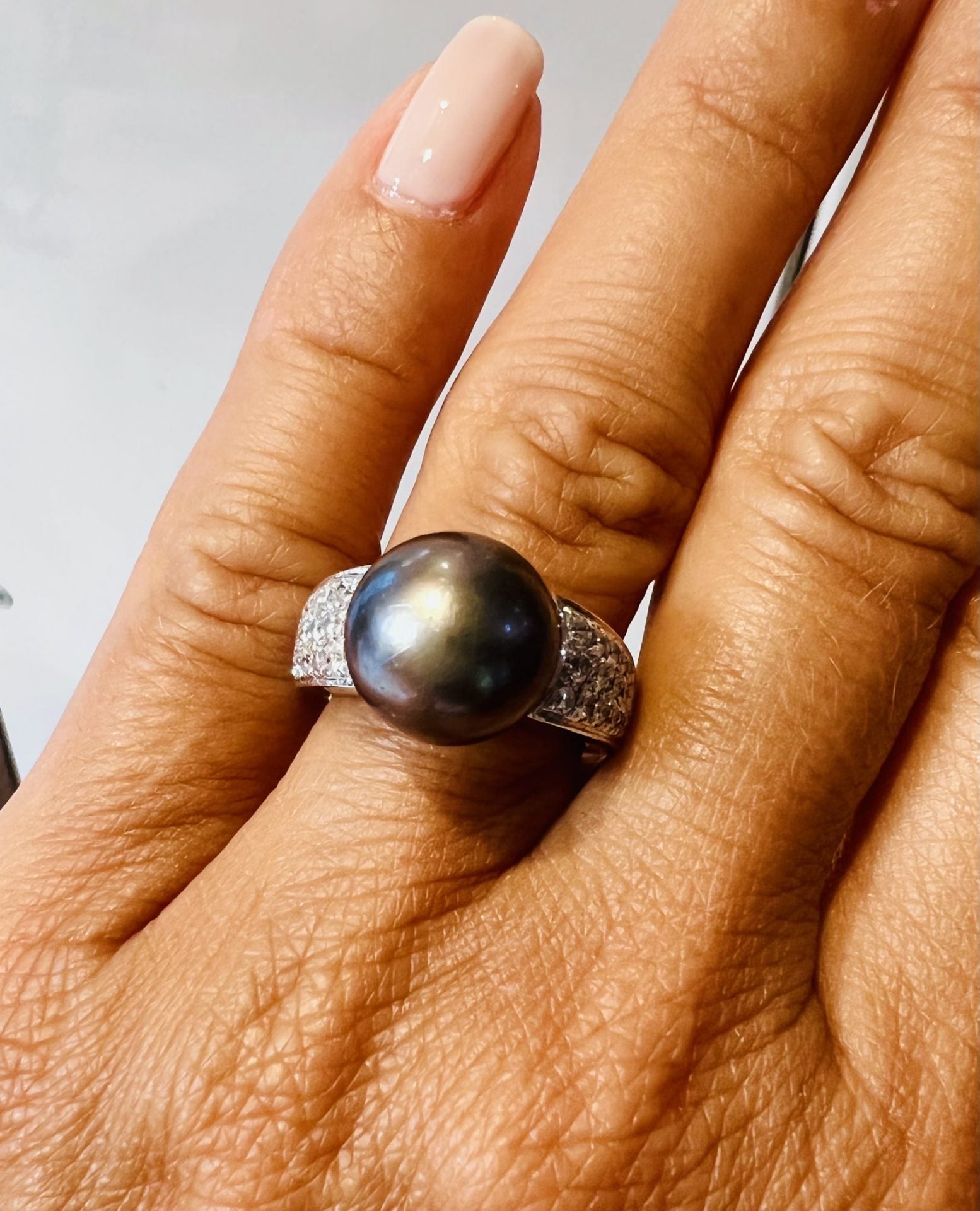 A Boucheron diamond and Tahitian pearl ring