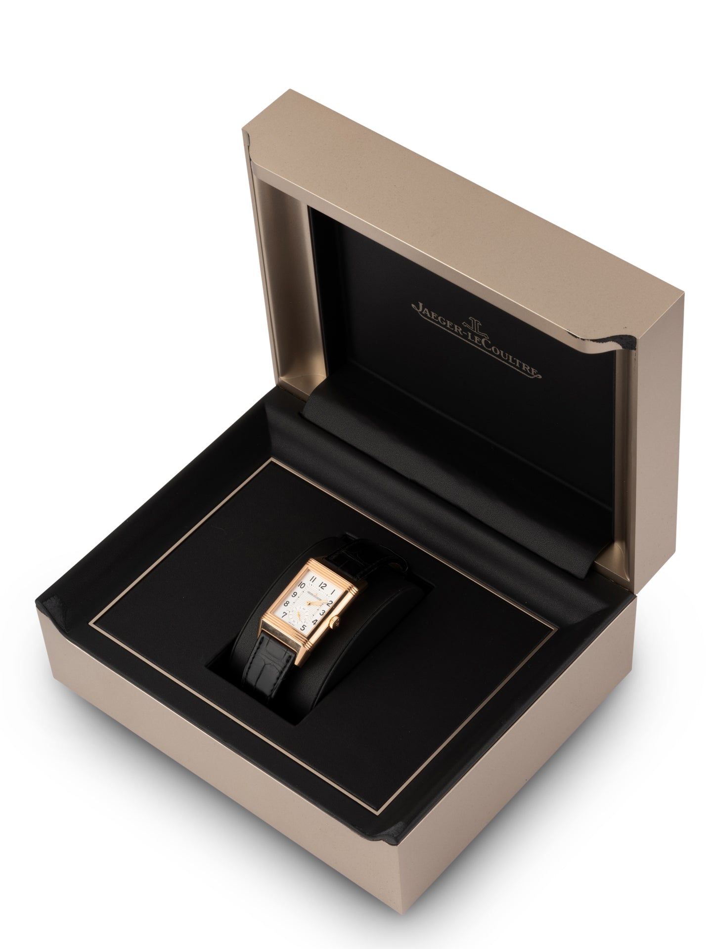 Montre Jaeger LeCoultre Reverso Duoface en or rose sur cuir full set