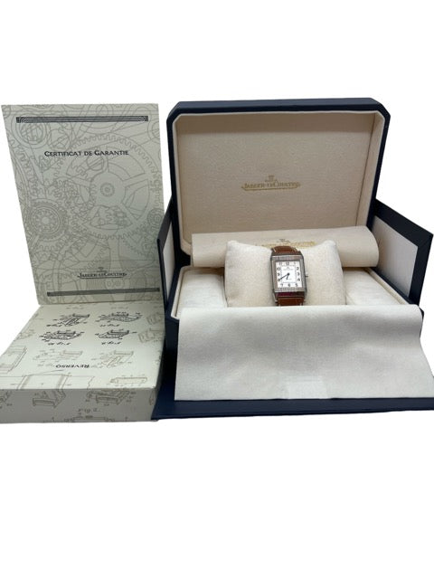 Jaeger LeCoultre, Montre Reverso Classique 205.8.86 Acier sur Cuir Vintage Full Set