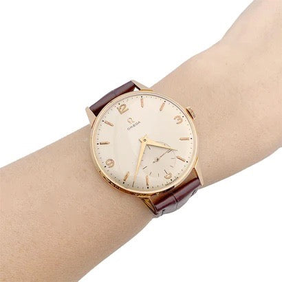 Omega watch, "Jumbo", rose gold, leather.