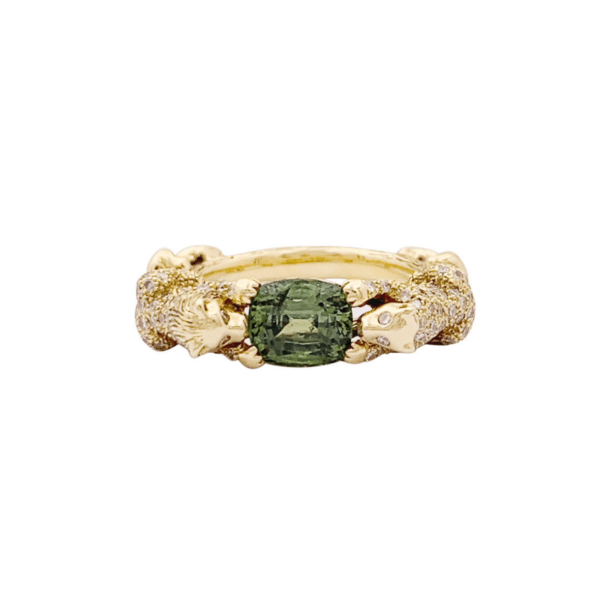 Bague Bibi Van Der Velden "Family Crest Lion" or jaune, diamants, saphir vert. - Maison Eloe