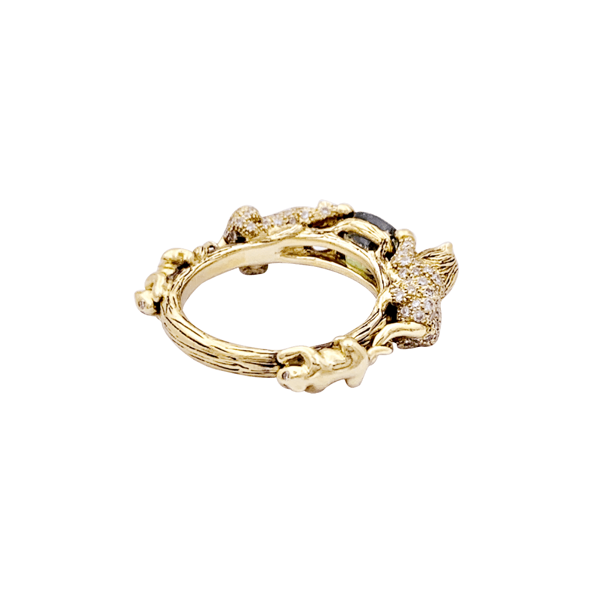 Bague Bibi Van Der Velden "Family Crest Lion" or jaune, diamants, saphir vert. - Maison Eloe