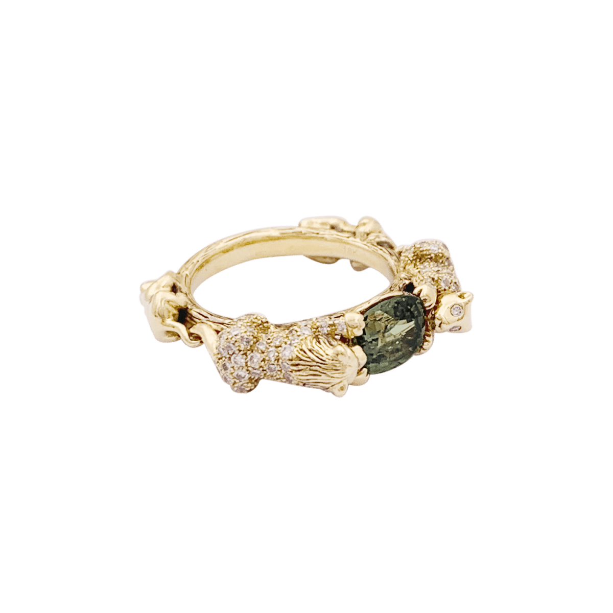 Bague Bibi Van Der Velden "Family Crest Lion" or jaune, diamants, saphir vert. - Maison Eloe