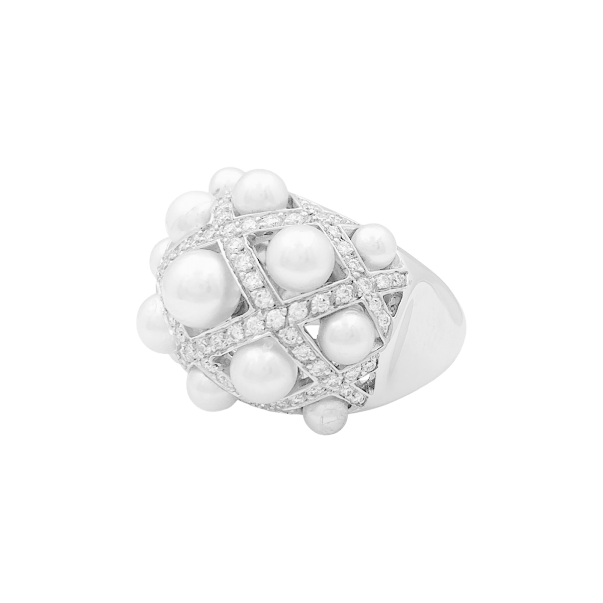 Bague CHANEL, "Baroque", or blanc, diamants, perles. - Maison Eloe