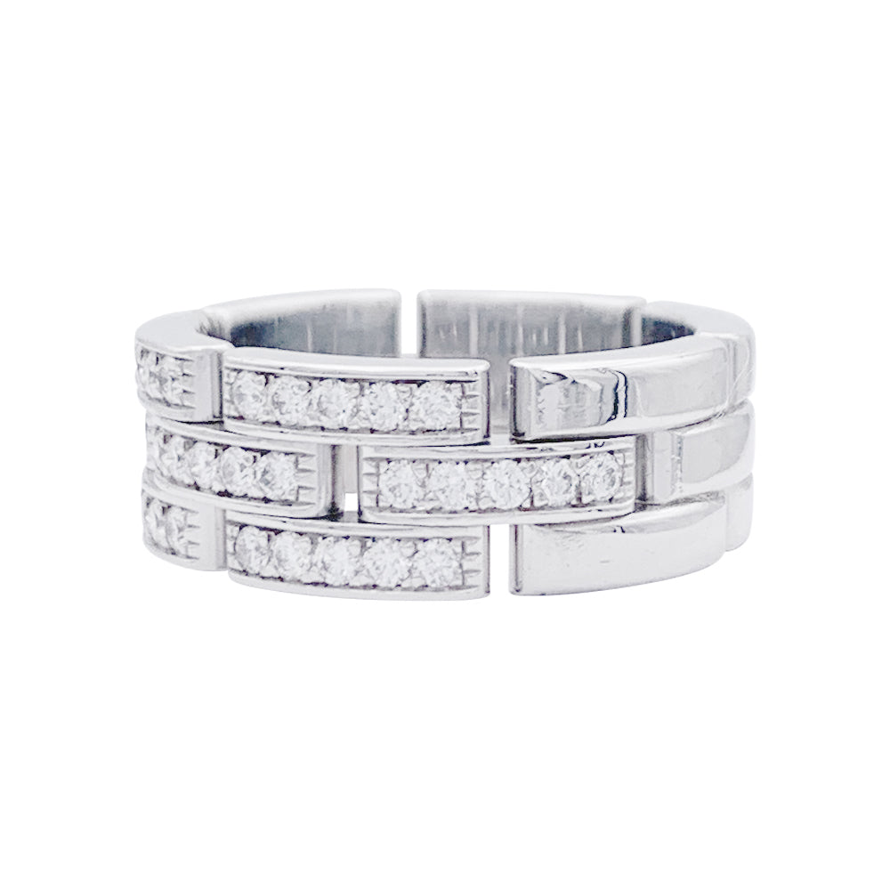 Cartier ring, "Maille Panthère 3 Rangs Demi Pavé", white gold, diamonds.