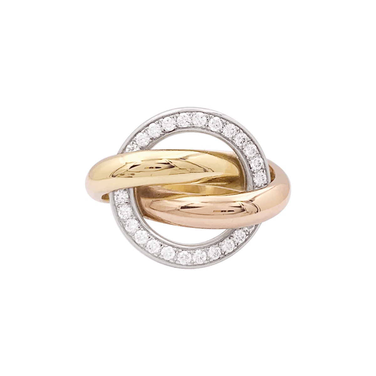 Bague Cartier "Trinity Crash" trois ors, diamants. - Maison Eloe